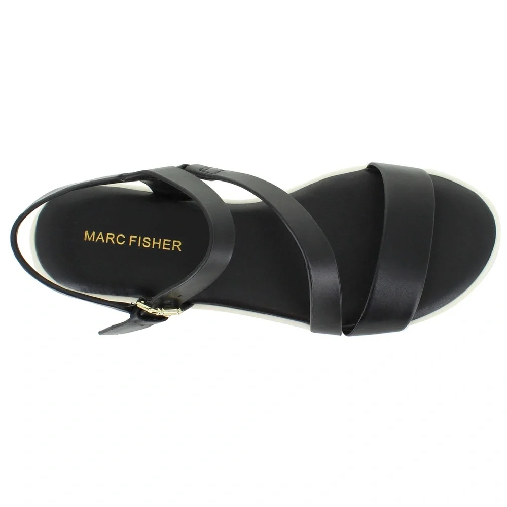 Marc Fisher Grandie Cork Platform Strappy Wedge Sandals Buckle Black 7.5 NEW - Picture 15 of 16